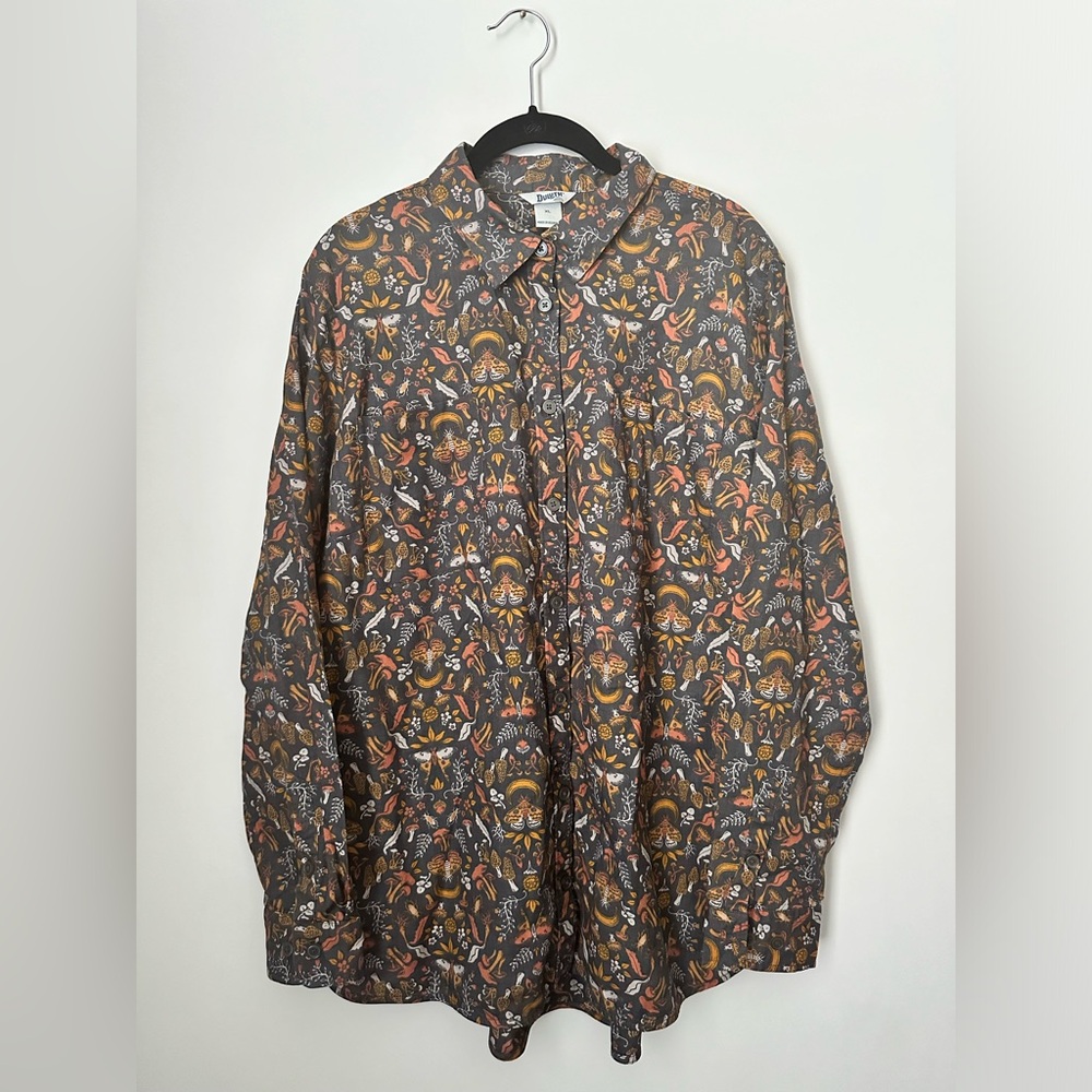 DULUTH Printmaker Organic Cotton Long Sleeve Button Down Tunic Top Women’s XL